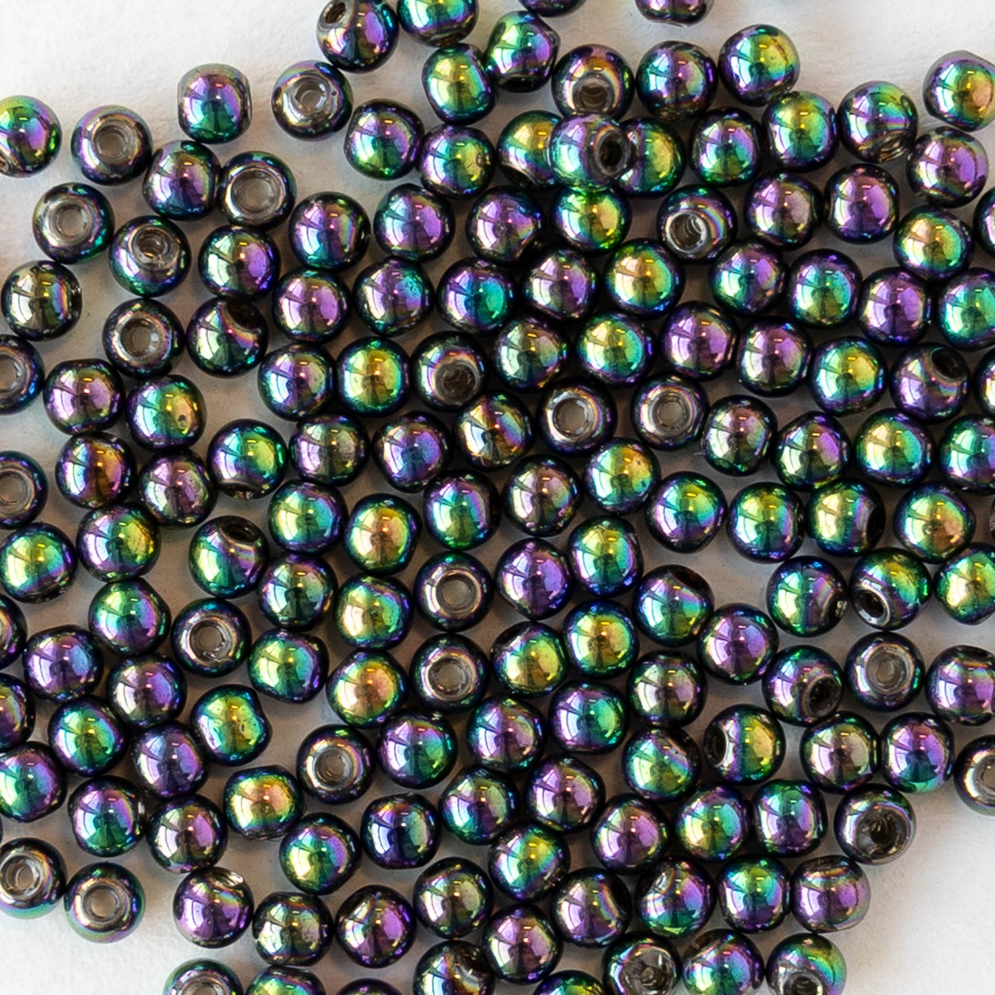 2mm Round Glass Beads - Purple Green Iris - 15 inch strand ~200 beads