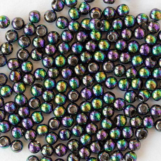 2mm Round Glass Beads - Purple Green Iris - 15 inch strand ~200 beads