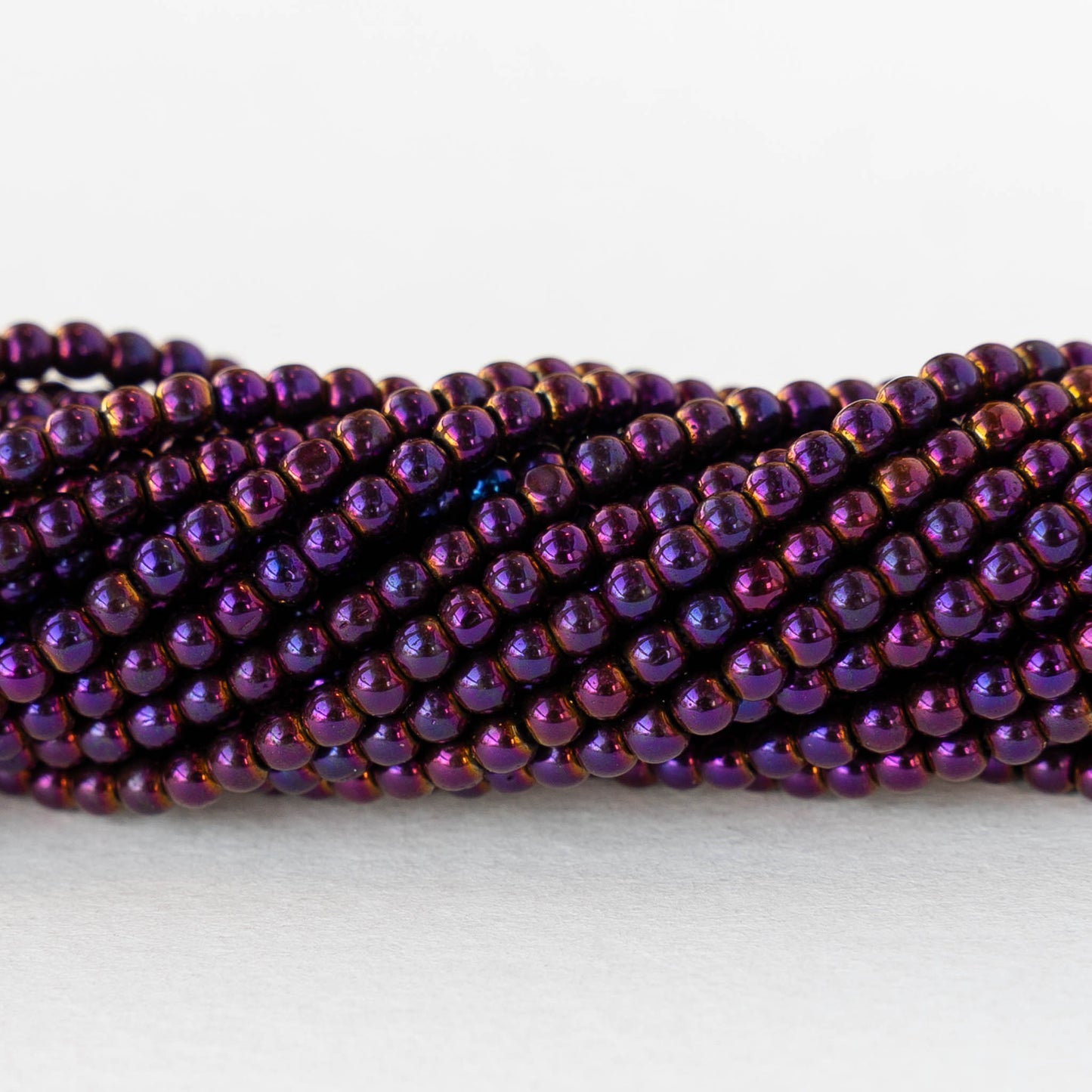 2mm Round Glass Beads - Purple Iris - 15 inch strand ~200 beads
