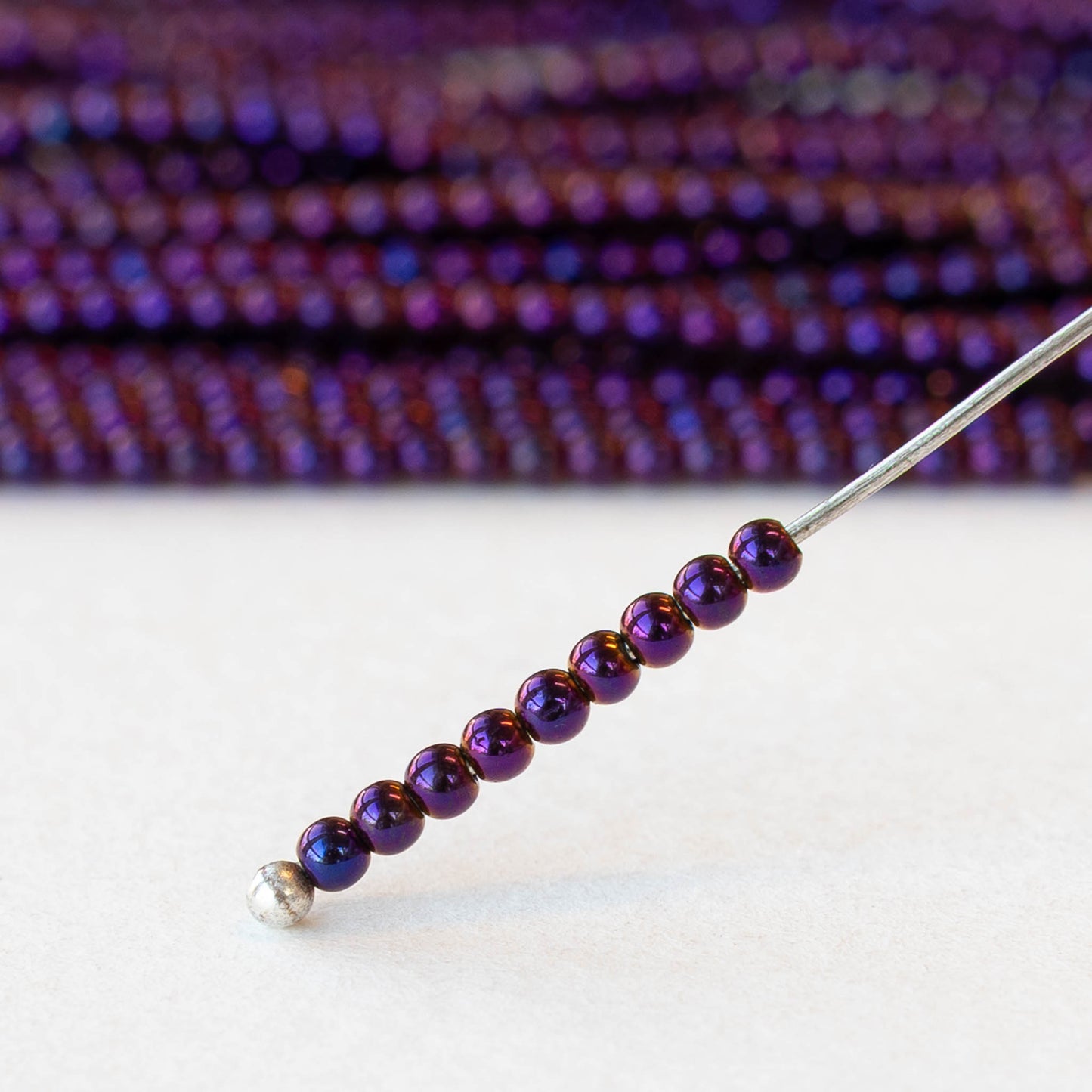 2mm Round Glass Beads - Purple Iris - 15 inch strand ~200 beads