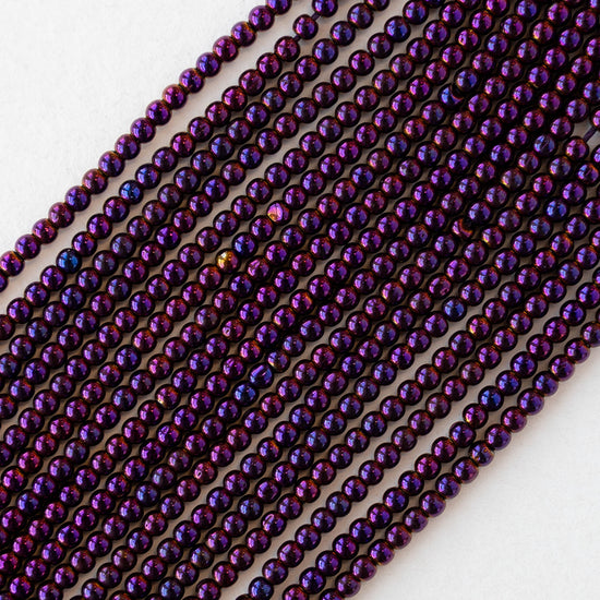 2mm Round Glass Beads - Purple Iris - 15 inch strand ~200 beads