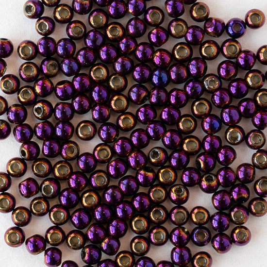 2mm Round Glass Beads - Purple Iris - 15 inch strand ~200 beads