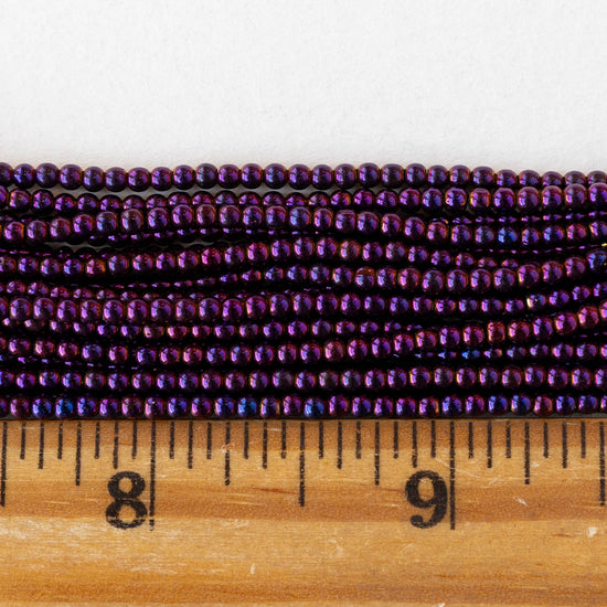 2mm Round Glass Beads - Purple Iris - 15 inch strand ~200 beads