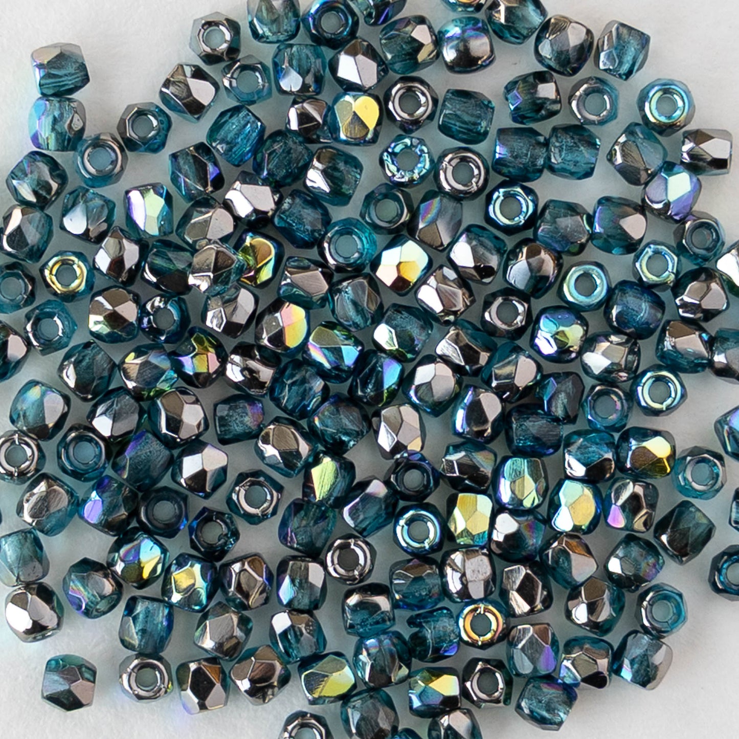 2mm Round Firepolished Beads - Aqua Graphite AB - 50 beads