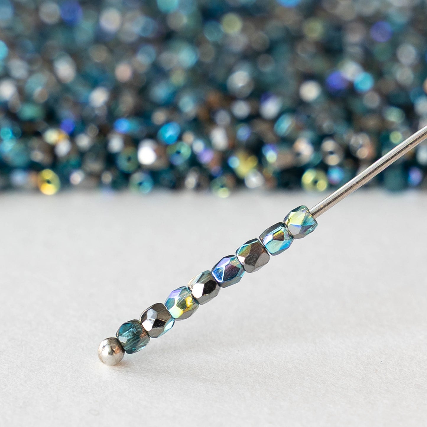 2mm Round Firepolished Beads - Aqua Graphite AB - 50 beads