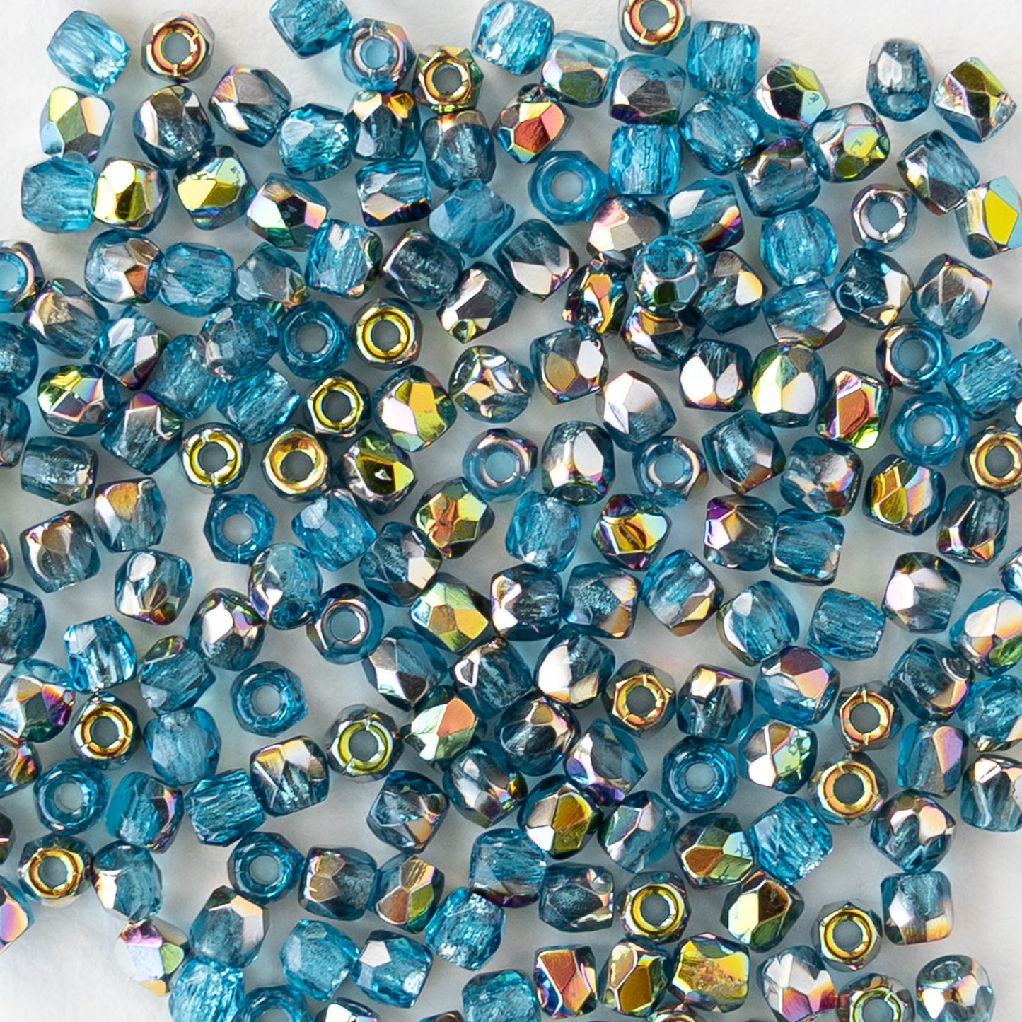 2mm Round Firepolished Beads - Aqua Vitrail - 50 beads
