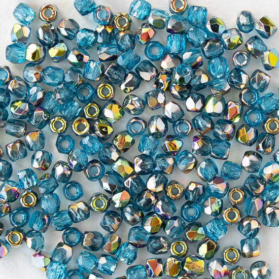 2mm Round Firepolished Beads - Aqua Vitrail - 50 beads