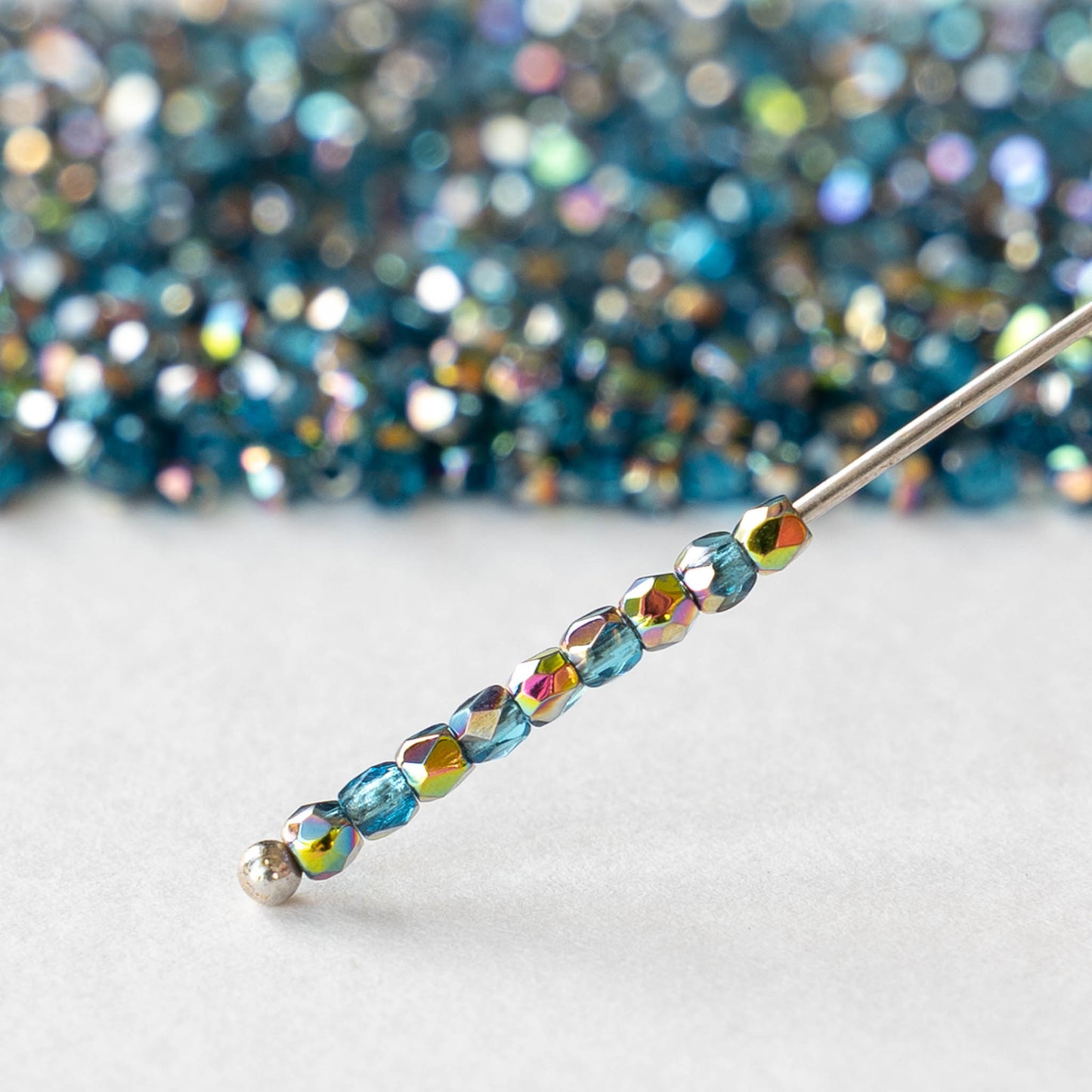 2mm Round Firepolished Beads - Aqua Vitrail - 50 beads