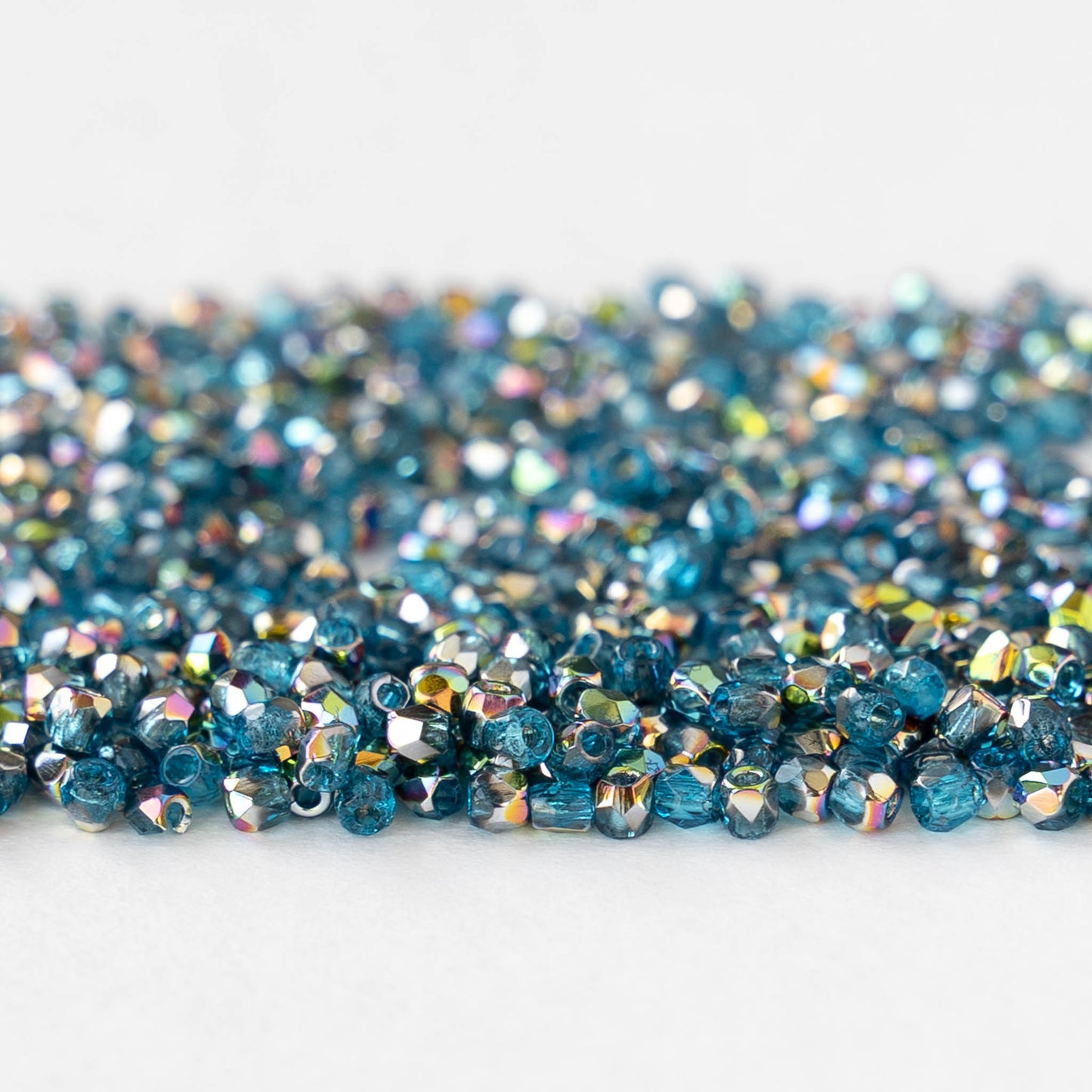 2mm Round Firepolished Beads - Aqua Vitrail - 50 beads