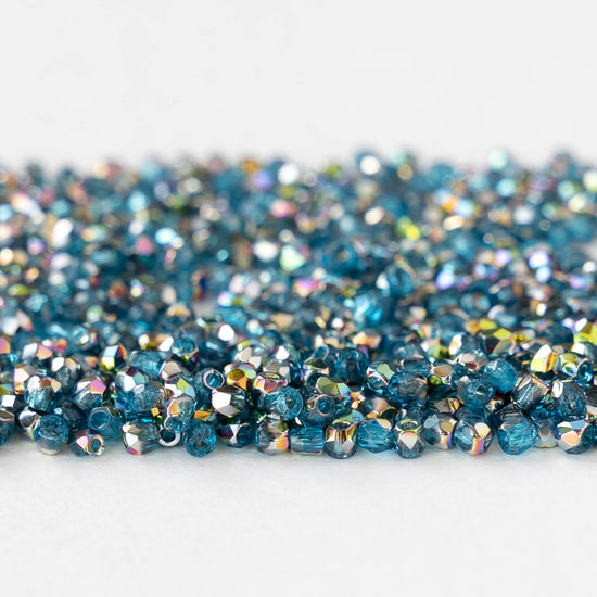 2mm Round Firepolished Beads - Aqua Vitrail - 50 beads