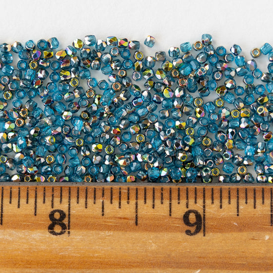 2mm Round Firepolished Beads - Aqua Vitrail - 50 beads