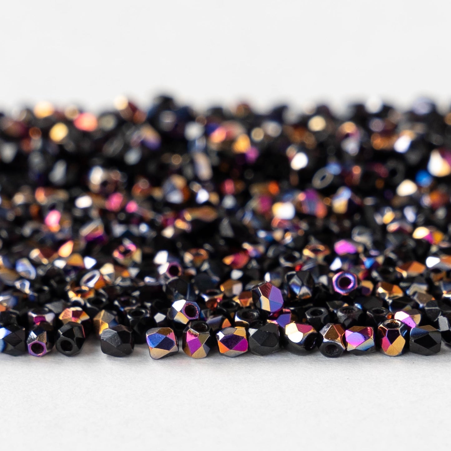 2mm Round Firepolished Beads - Black Sliperit - 100 Beads