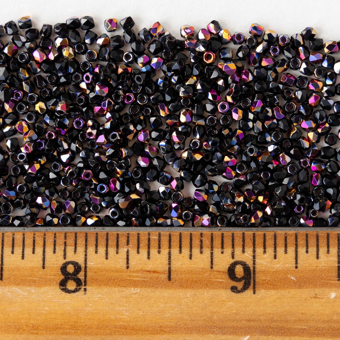 2mm Round Firepolished Beads - Black Sliperit - 100 Beads