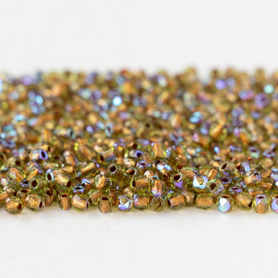 2mm Round Firepolished Beads -Copper Lined Olive AB - 50 beads