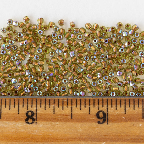 2mm Round Firepolished Beads -Copper Lined Olive AB - 50 beads