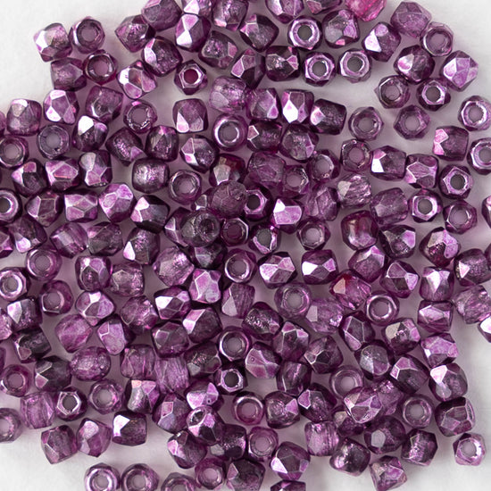 2mm Round Firepolished Beads - Metallic Crystal Amethyst - 50 beads
