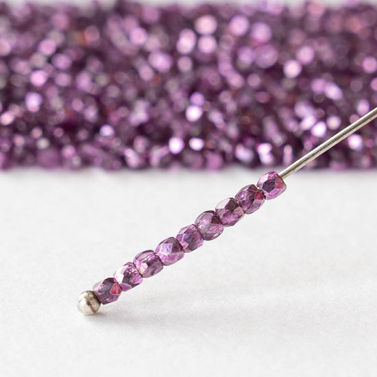 2mm Round Firepolished Beads - Metallic Crystal Amethyst - 50 beads