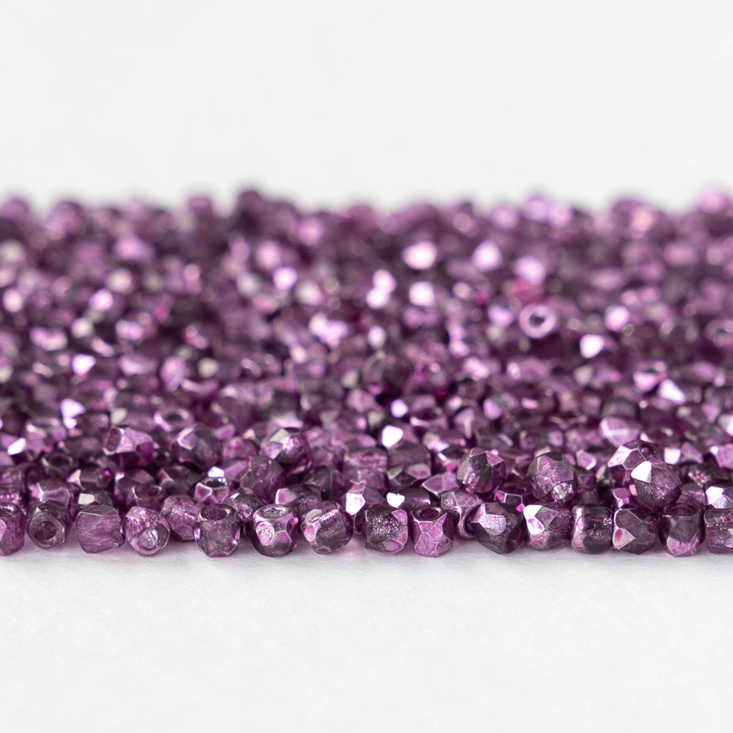 2mm Round Firepolished Beads - Metallic Crystal Amethyst - 50 beads