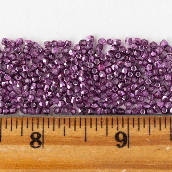 2mm Round Firepolished Beads - Metallic Crystal Amethyst - 50 beads