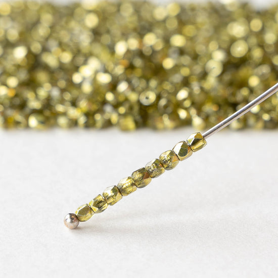 2mm Round Firepolished Beads - Crystal Citron Metallic - 50 beads