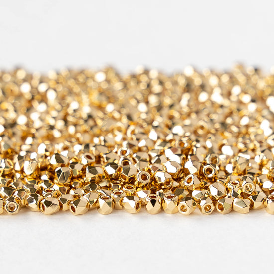 2mm Round Firepolished Beads - Gold - 50 beads