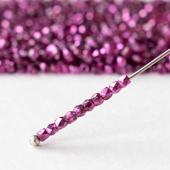 2mm Round Firepolished Beads - Crystal Pink Metallic - 50 beads