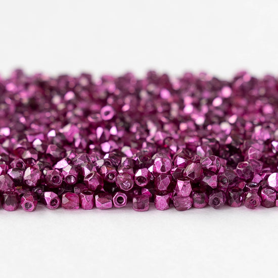2mm Round Firepolished Beads - Crystal Pink Metallic - 50 beads