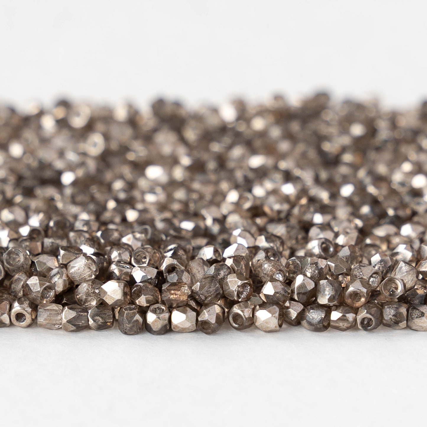 2mm Round Firepolished Beads - Crystal Smoky Metallic - 50 beads