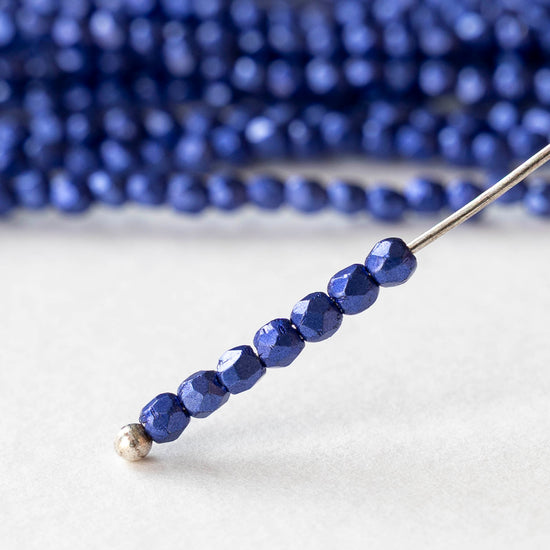 2mm Round Firepolished Beads - Dark Blue Metallic - 50 beads