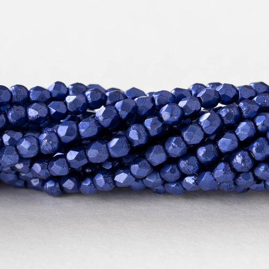 2mm Round Firepolished Beads - Dark Blue Metallic - 50 beads
