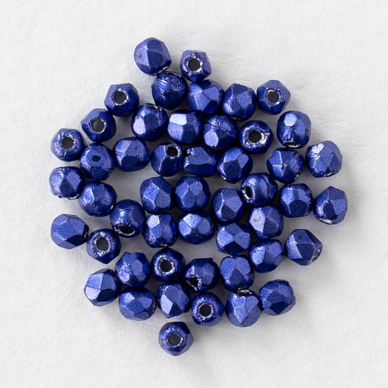2mm Round Firepolished Beads - Dark Blue Metallic - 50 beads