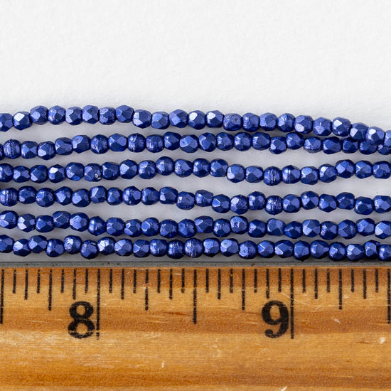 2mm Round Firepolished Beads - Dark Blue Metallic - 50 beads