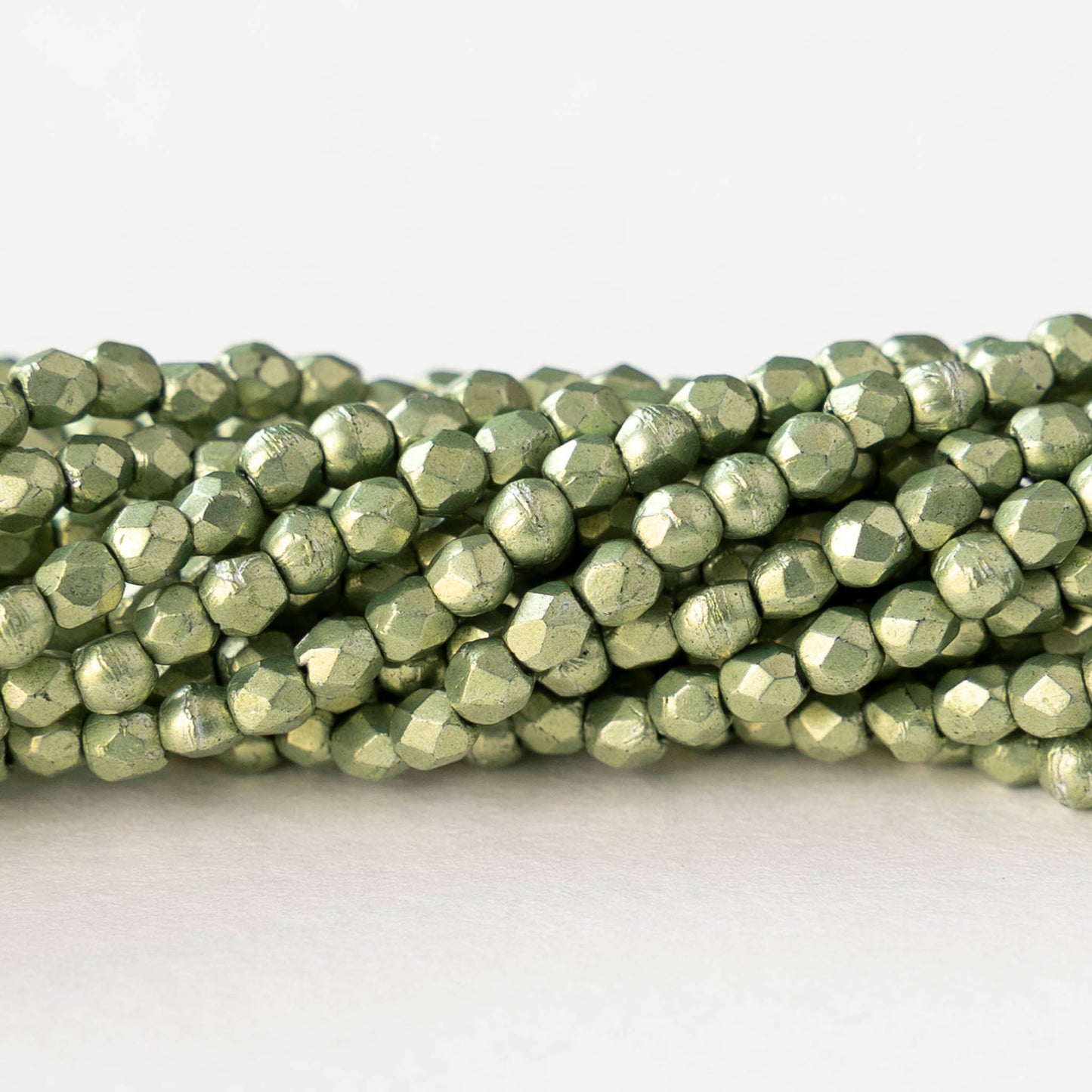 2mm Round Firepolished Beads - Saturated Metallic Greenery - 50 beads