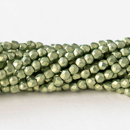 2mm Round Firepolished Beads - Saturated Metallic Greenery - 50 beads