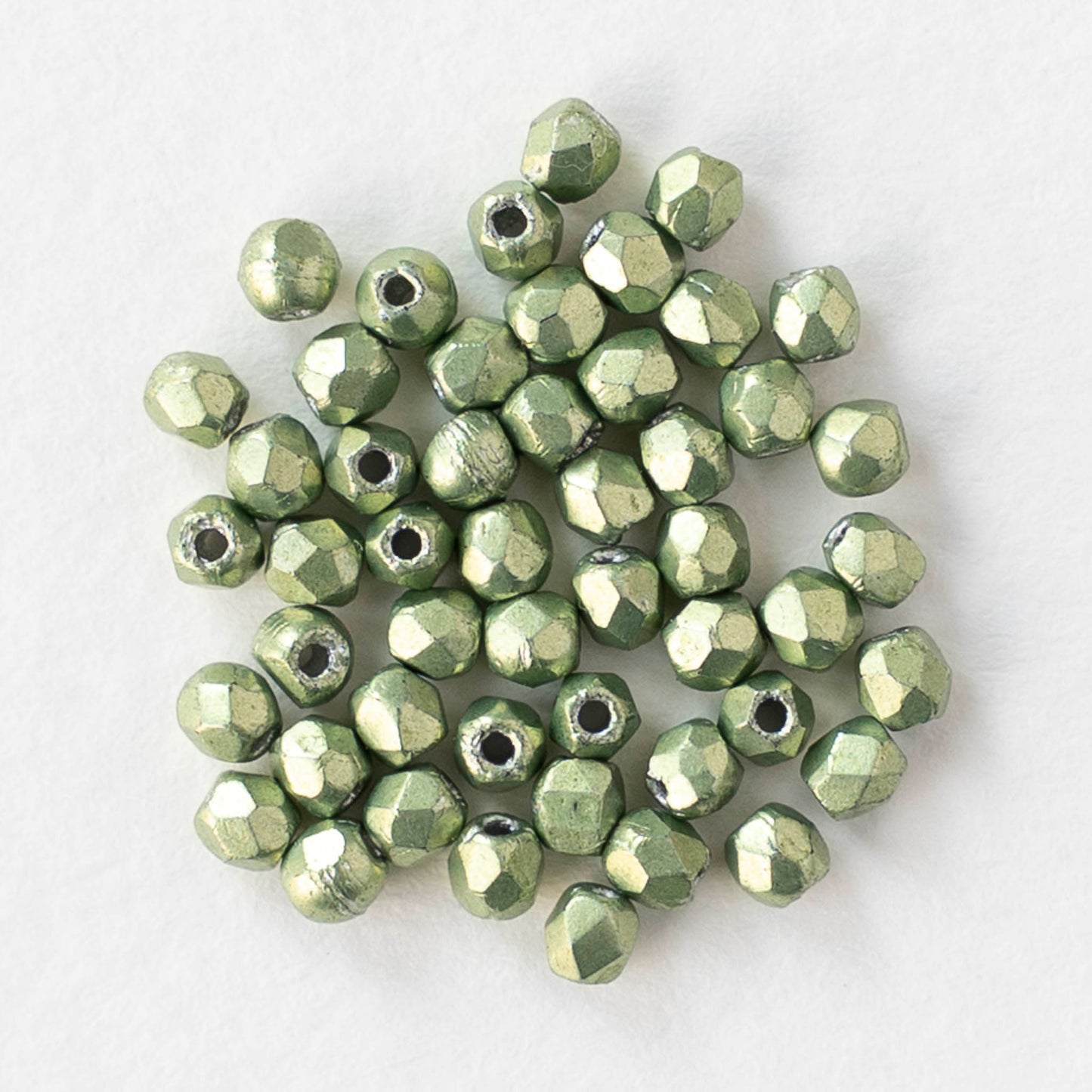 2mm Round Firepolished Beads - Saturated Metallic Greenery - 50 beads
