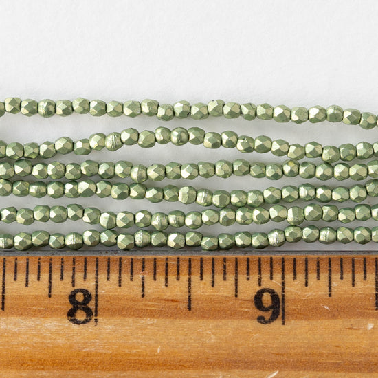 2mm Round Firepolished Beads - Saturated Metallic Greenery - 50 beads