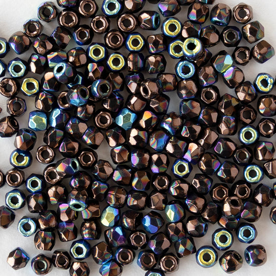2mm Round Firepolished Beads - Jet Bronze AB - 50 beads