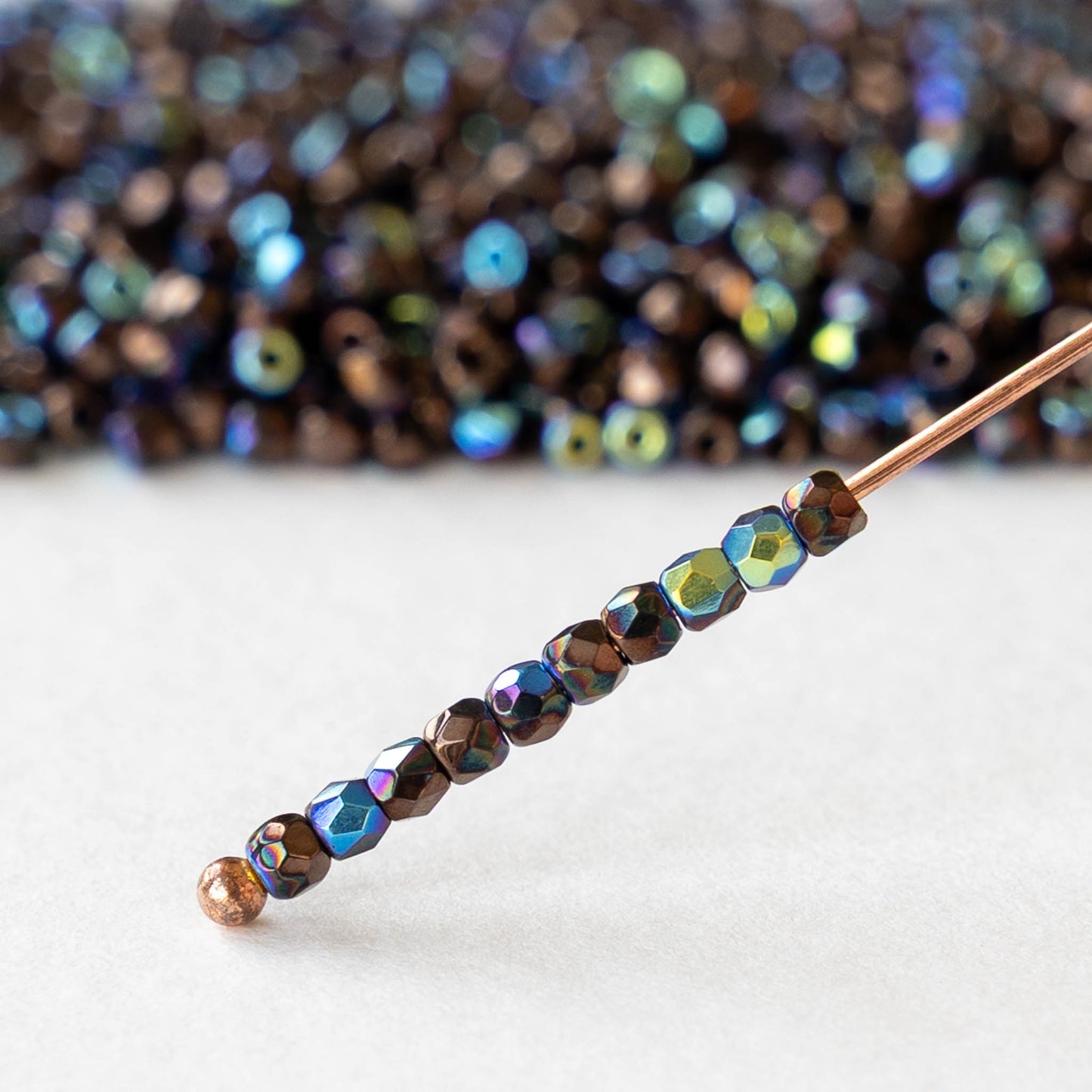 2mm Round Firepolished Beads - Jet Bronze AB - 50 beads