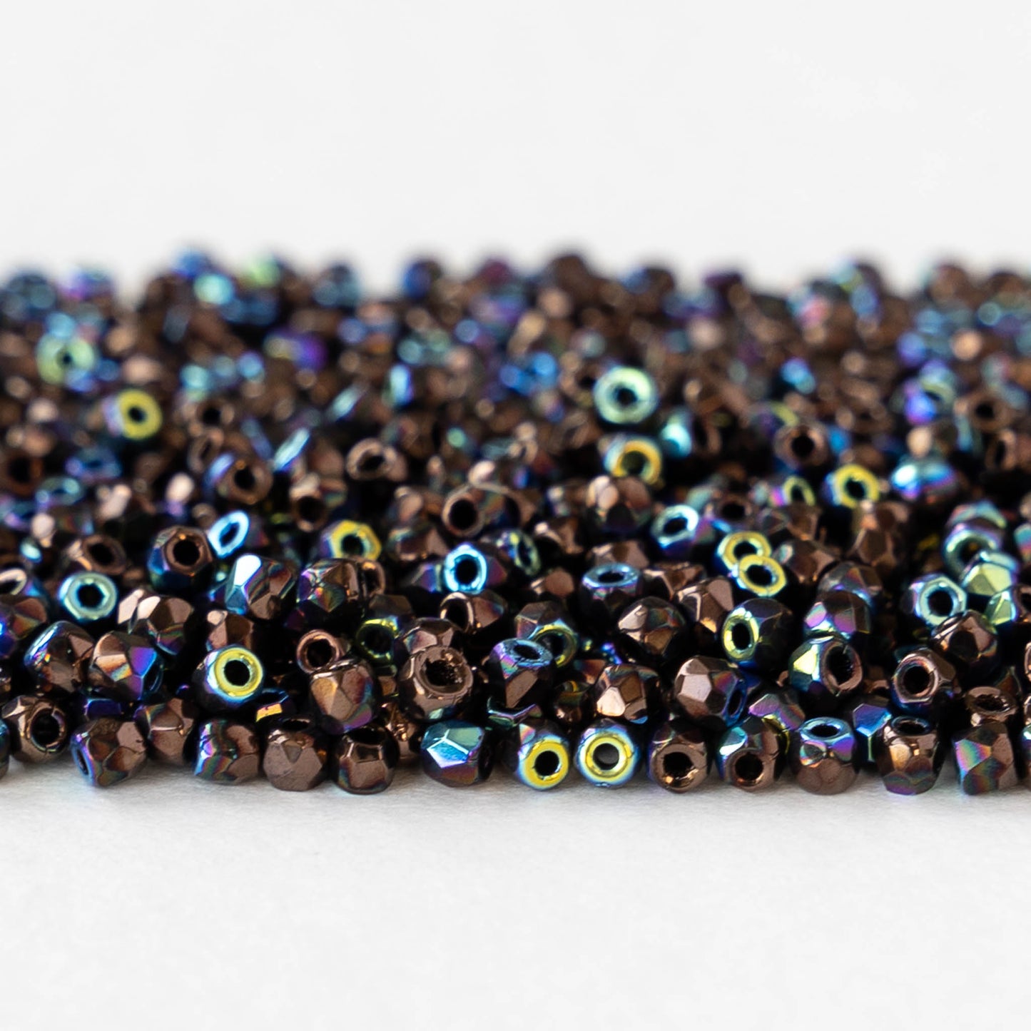 2mm Round Firepolished Beads - Jet Bronze AB - 50 beads