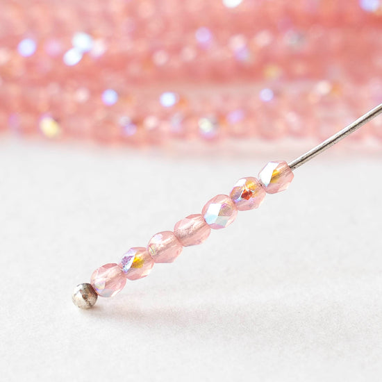2mm Round Firepolished Beads - Light Pink AB - 50 beads