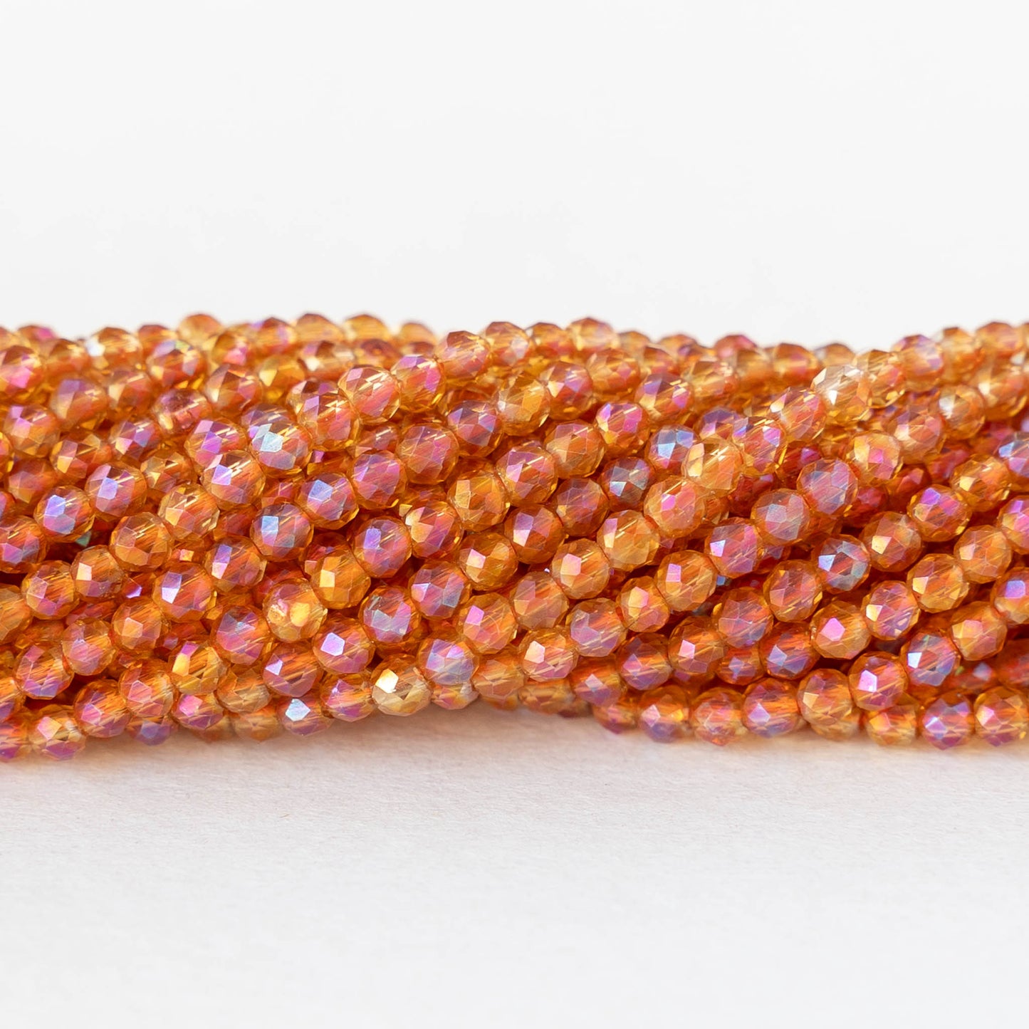 2mm Round Firepolished Beads - Orange AB - 15 inch strand ~200 beads