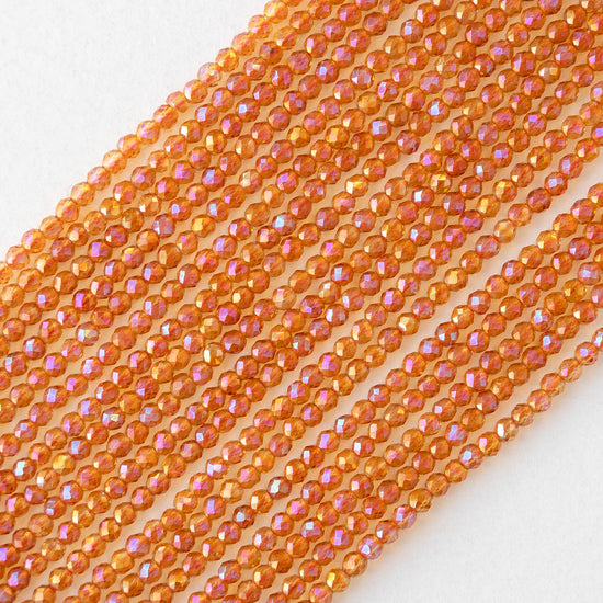 2mm Round Firepolished Beads - Orange AB - 15 inch strand ~200 beads