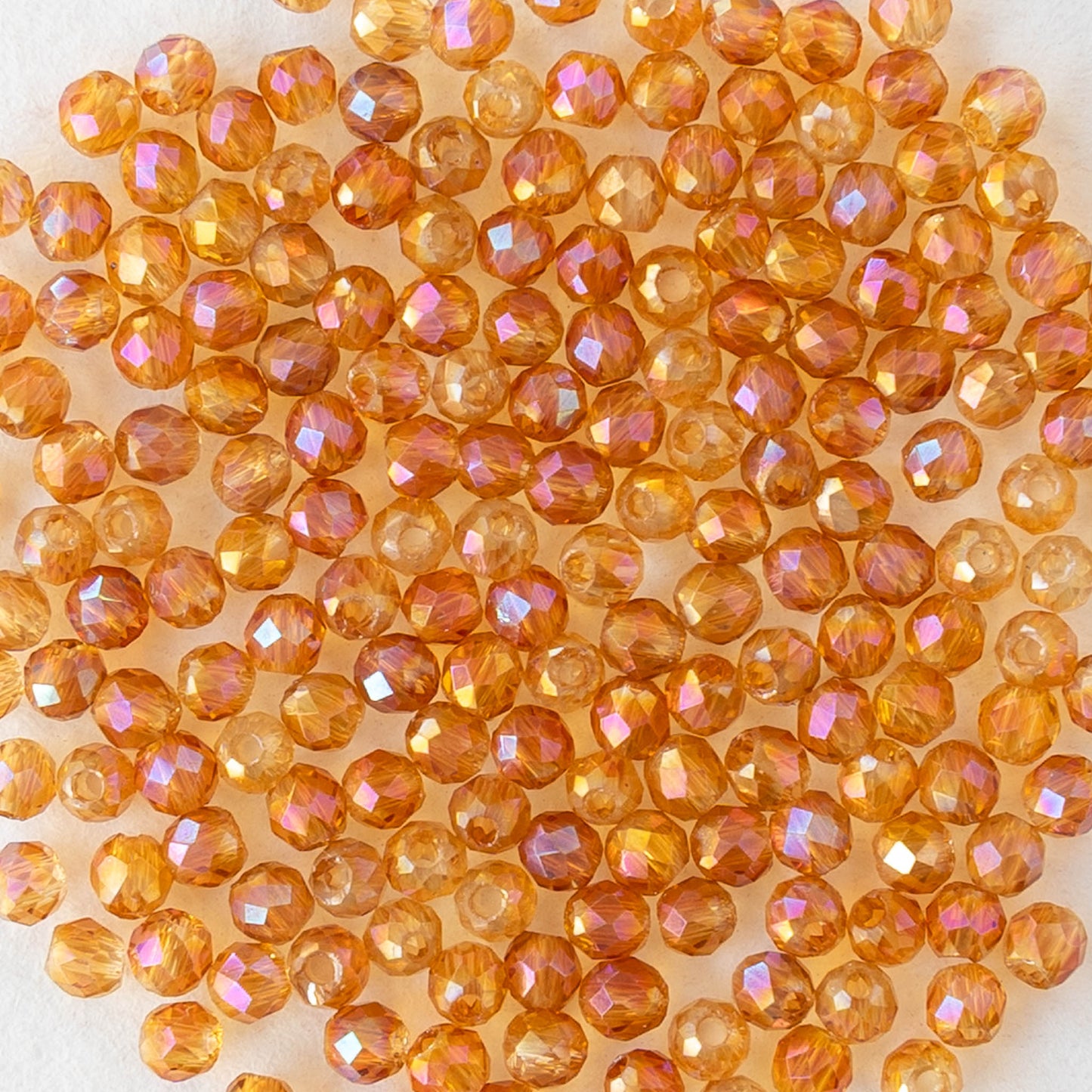 2mm Round Firepolished Beads - Orange AB - 15 inch strand ~200 beads