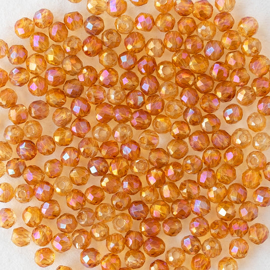 2mm Round Firepolished Beads - Orange AB - 15 inch strand ~200 beads