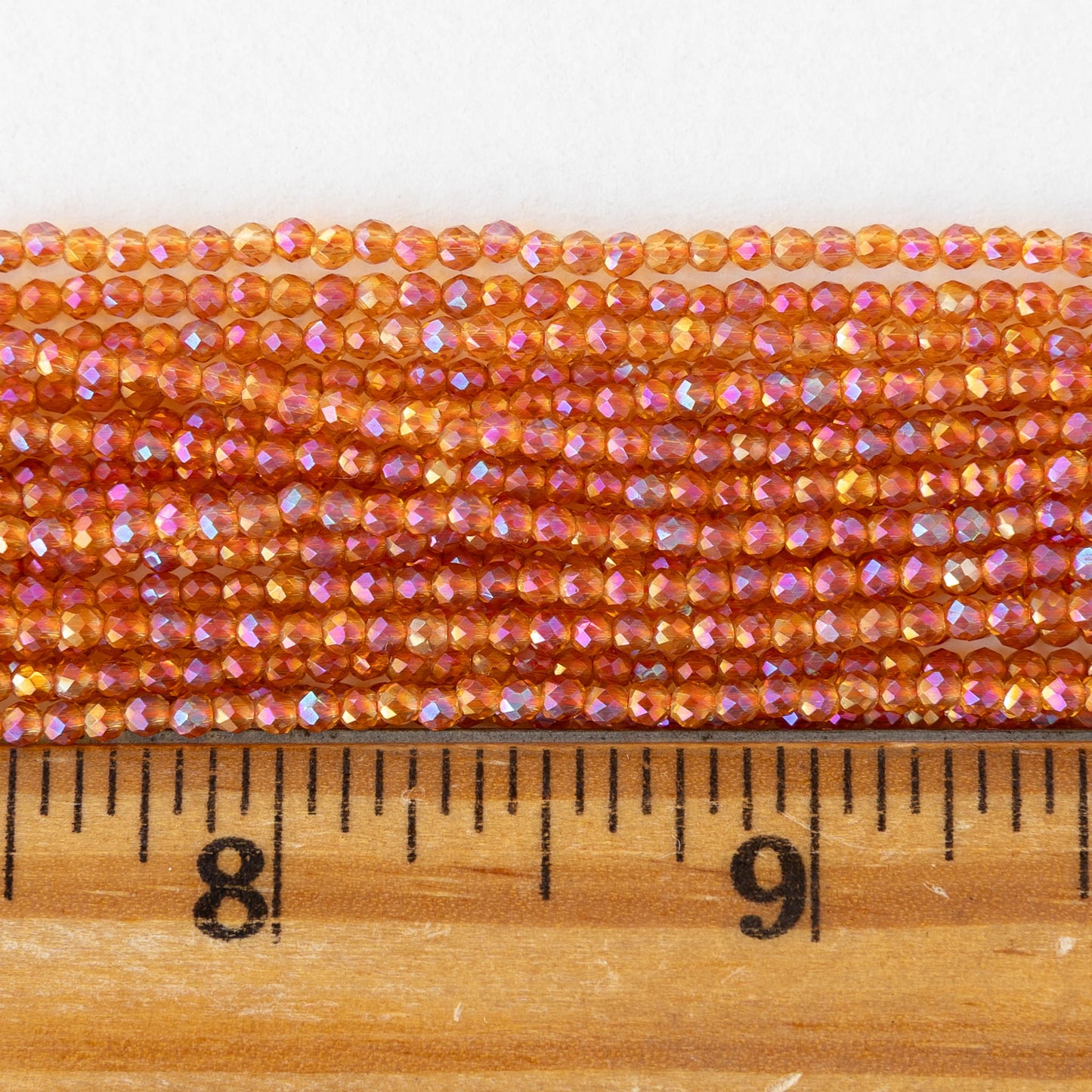 2mm Round Firepolished Beads - Orange AB - 15 inch strand ~200 beads