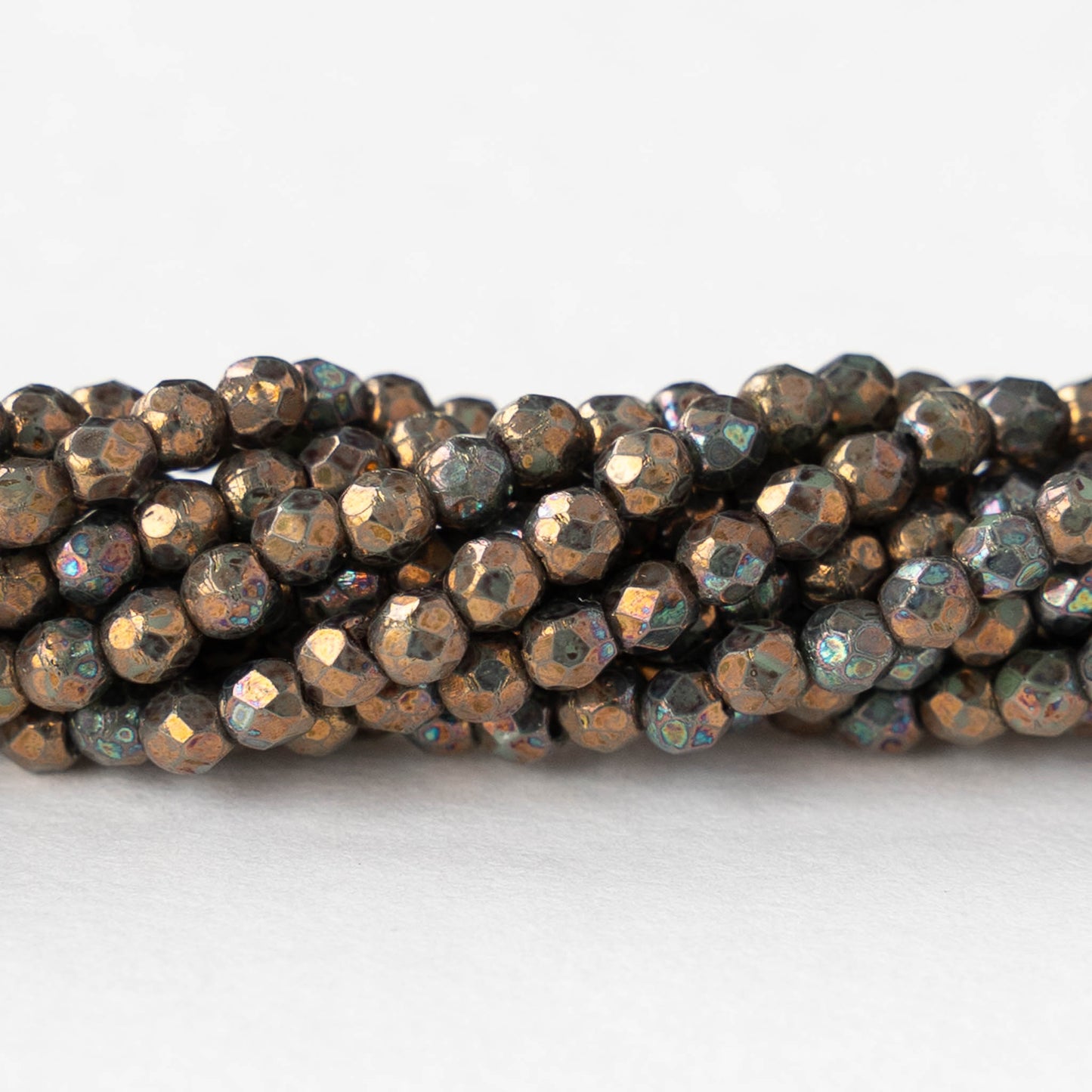 2mm Round Firepolished Beads - Oxidized Bronze Clay - 50 beads