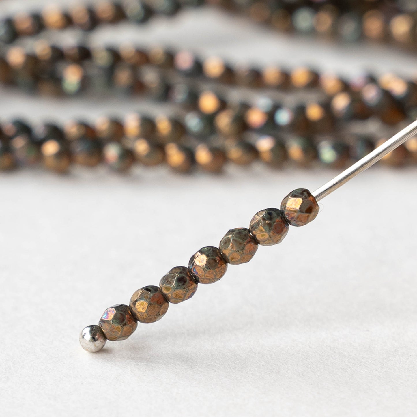 2mm Round Firepolished Beads - Oxidized Bronze Clay - 50 beads