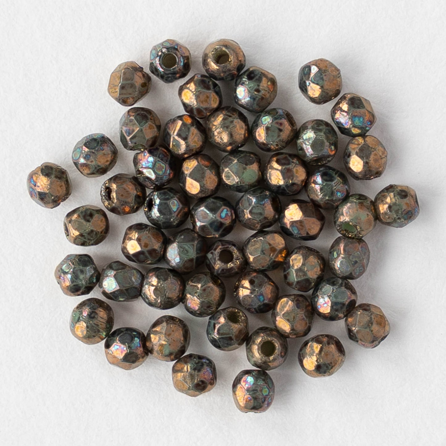 2mm Round Firepolished Beads - Oxidized Bronze Clay - 50 beads