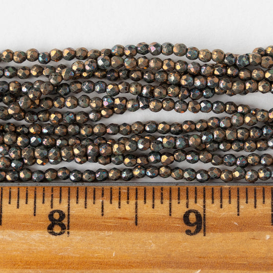 2mm Round Firepolished Beads - Oxidized Bronze Clay - 50 beads
