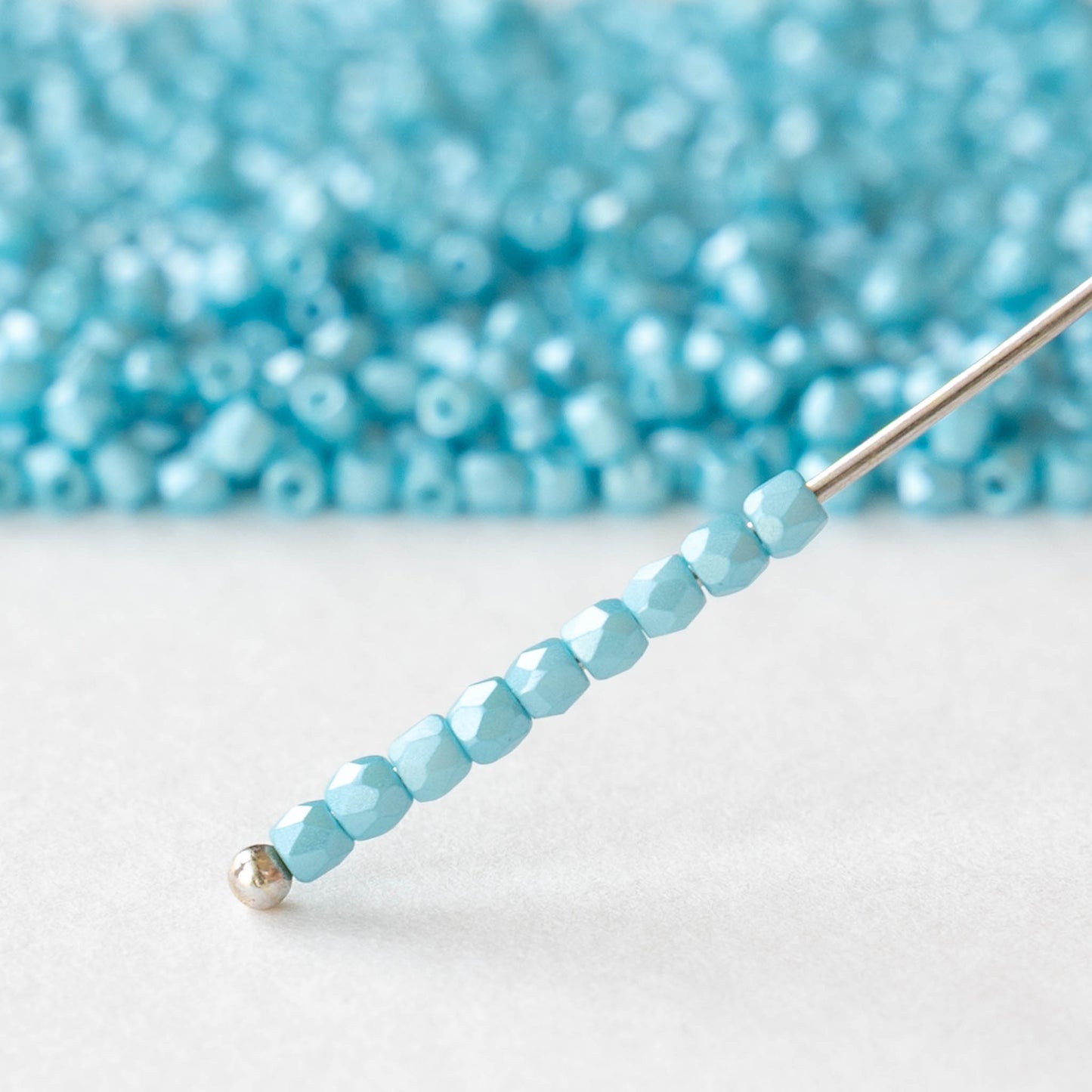 2mm Round Firepolished Beads - Pastel Aqua Luster - 50 beads